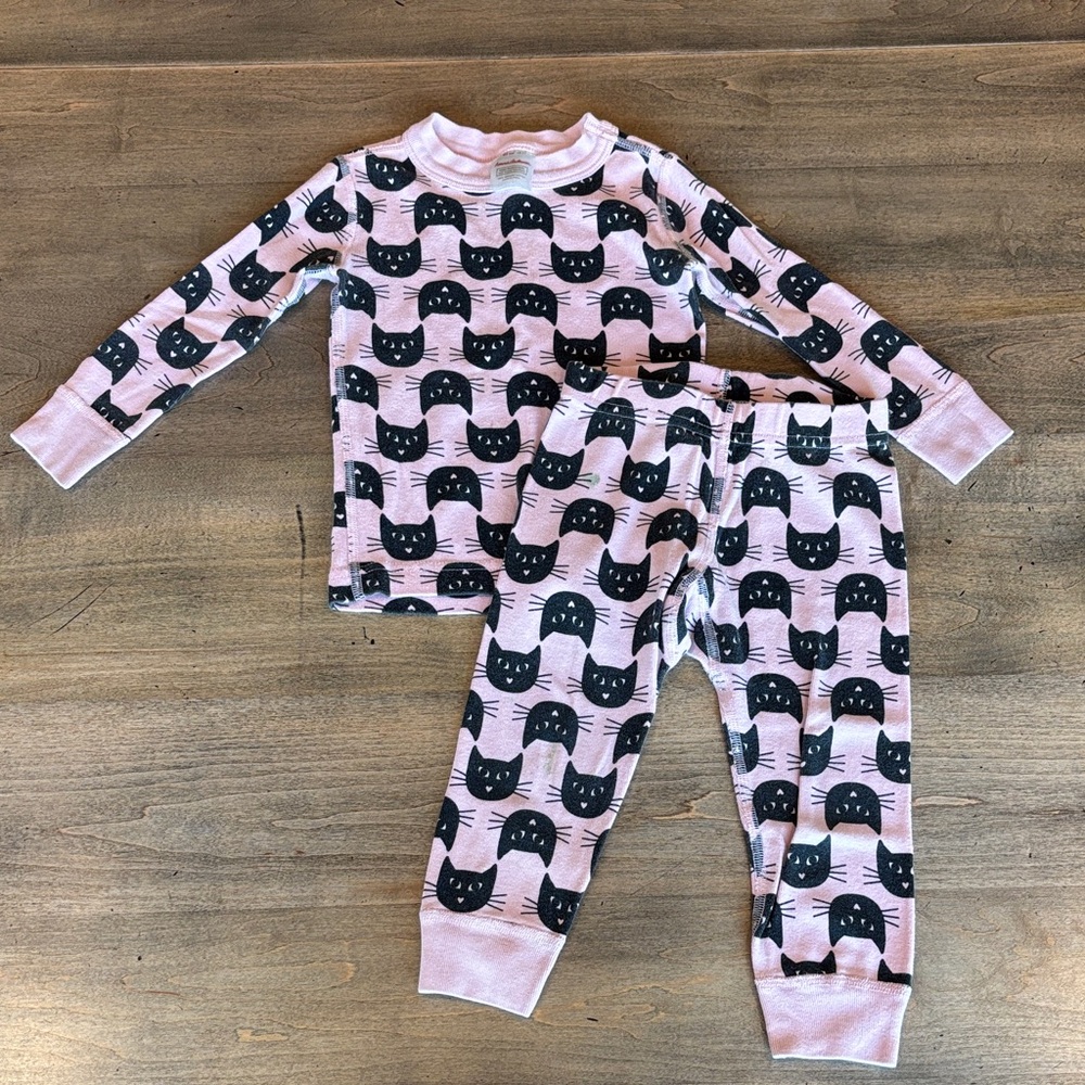 🐱Hanna Andersson Black Cat Face 100% Organic Cotton Pajama Set - size 2T